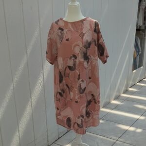 Avolto Italian Linen Pink and Grey Abstract Print Dress
